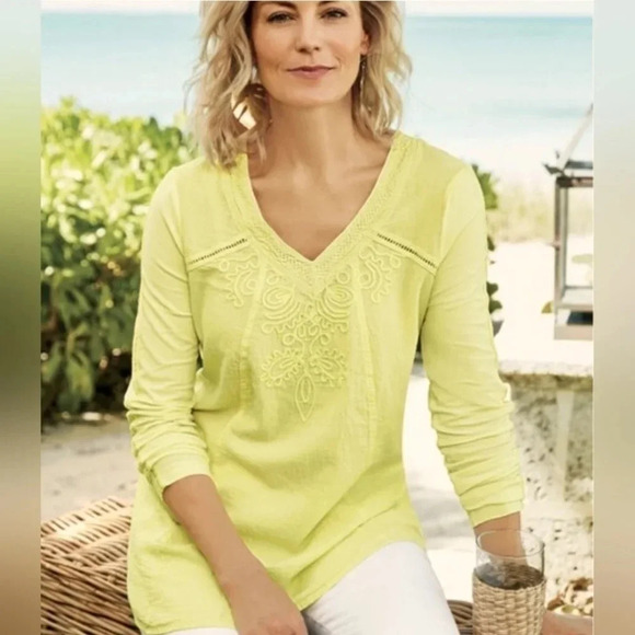 Soft Surroundings Tops - Soft Surroundings Azulle Pullover in Yellow  Embroidered size Medium Beachy Boho